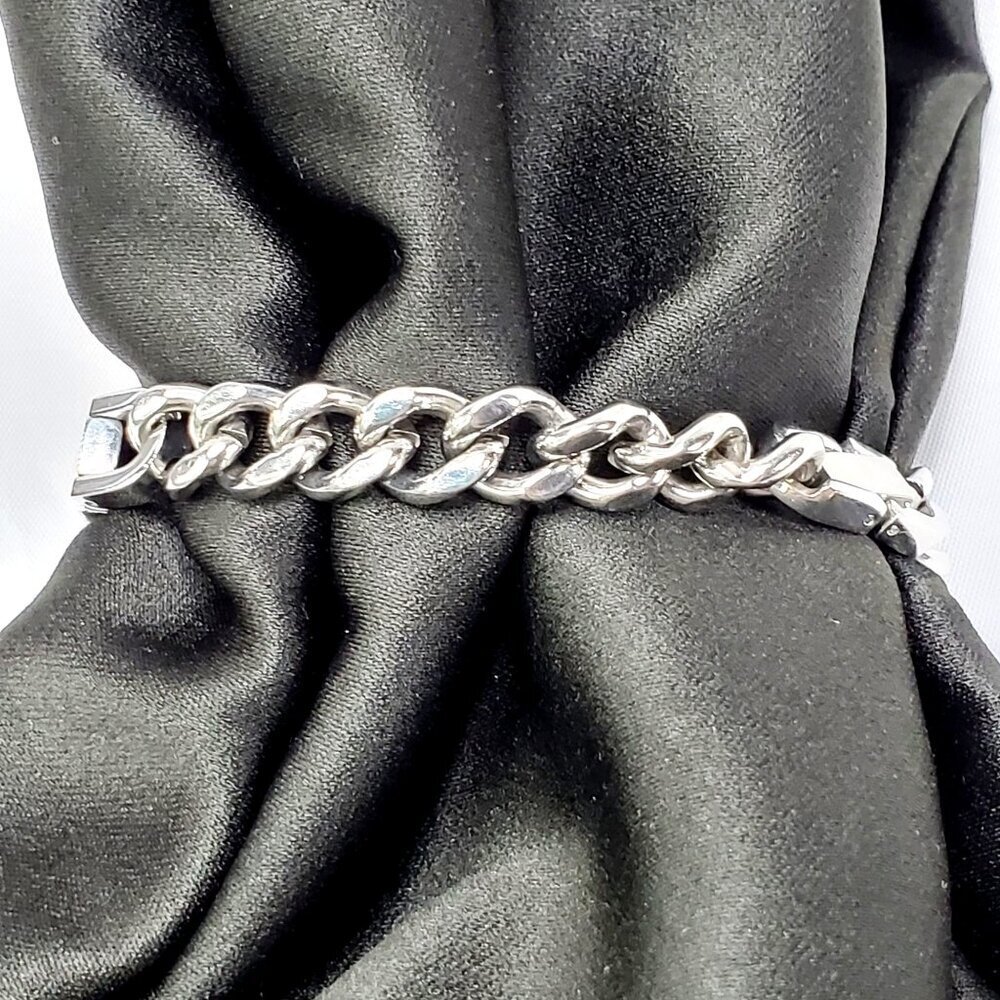 Mens Christian Blessed Cross Bracelet Engraved Stainless Steel Cuban Chain 8.25" - Picture 3 of 7